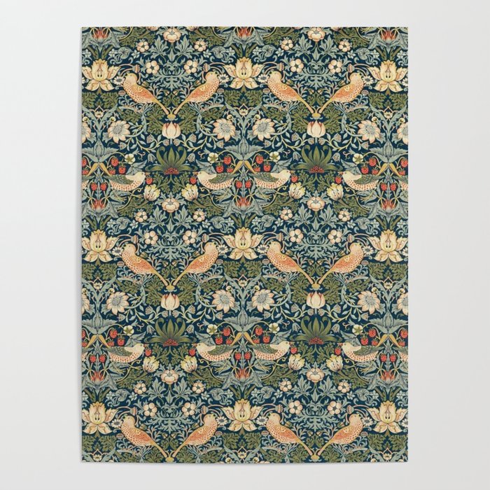 William Morris Vintage Strawberry Thief Green Indigo Thyme Poster