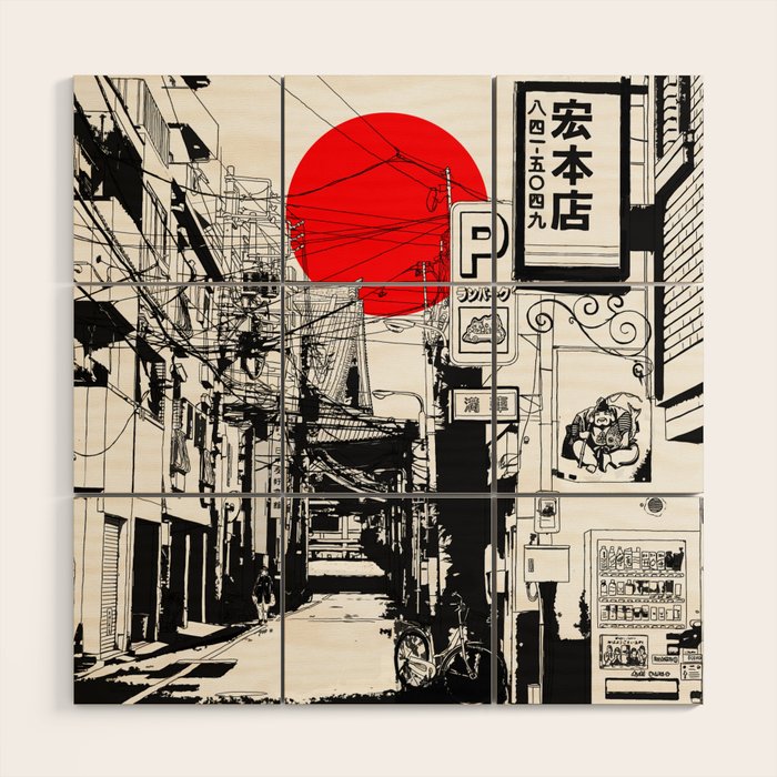 Tokyo street sunrise Wood Wall Art – Society6