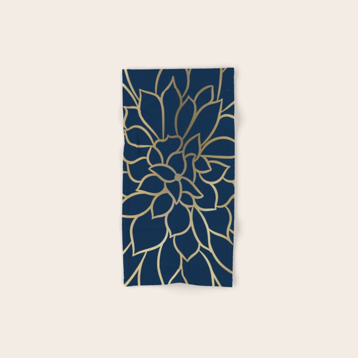 Floral Prints, Line Art, Navy Blue and Gold Bath Towel – Society6