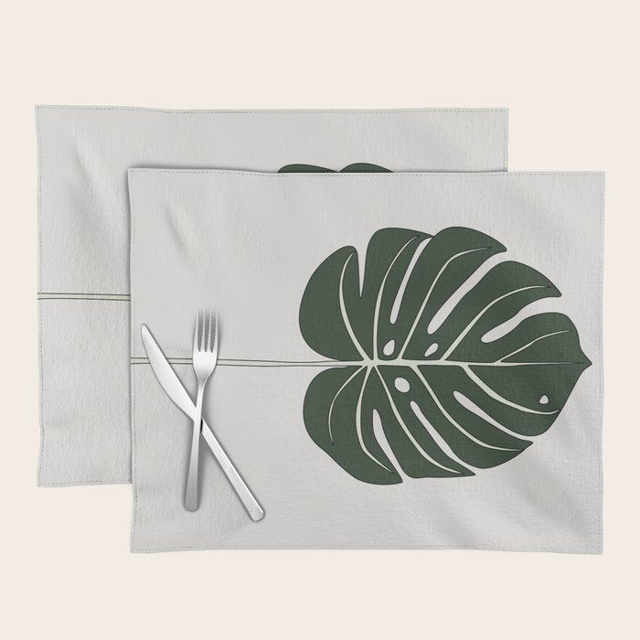 green philodendron leaf placemat Split Philodendron Leaf Illustration Placemat – Society6