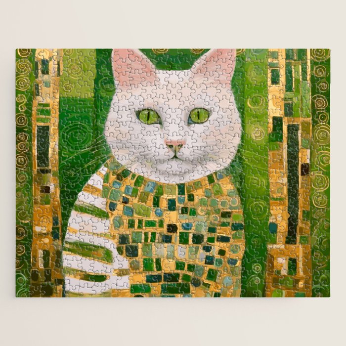 Klimt White Cat with Green Eyes Jigsaw Puzzle – Society6