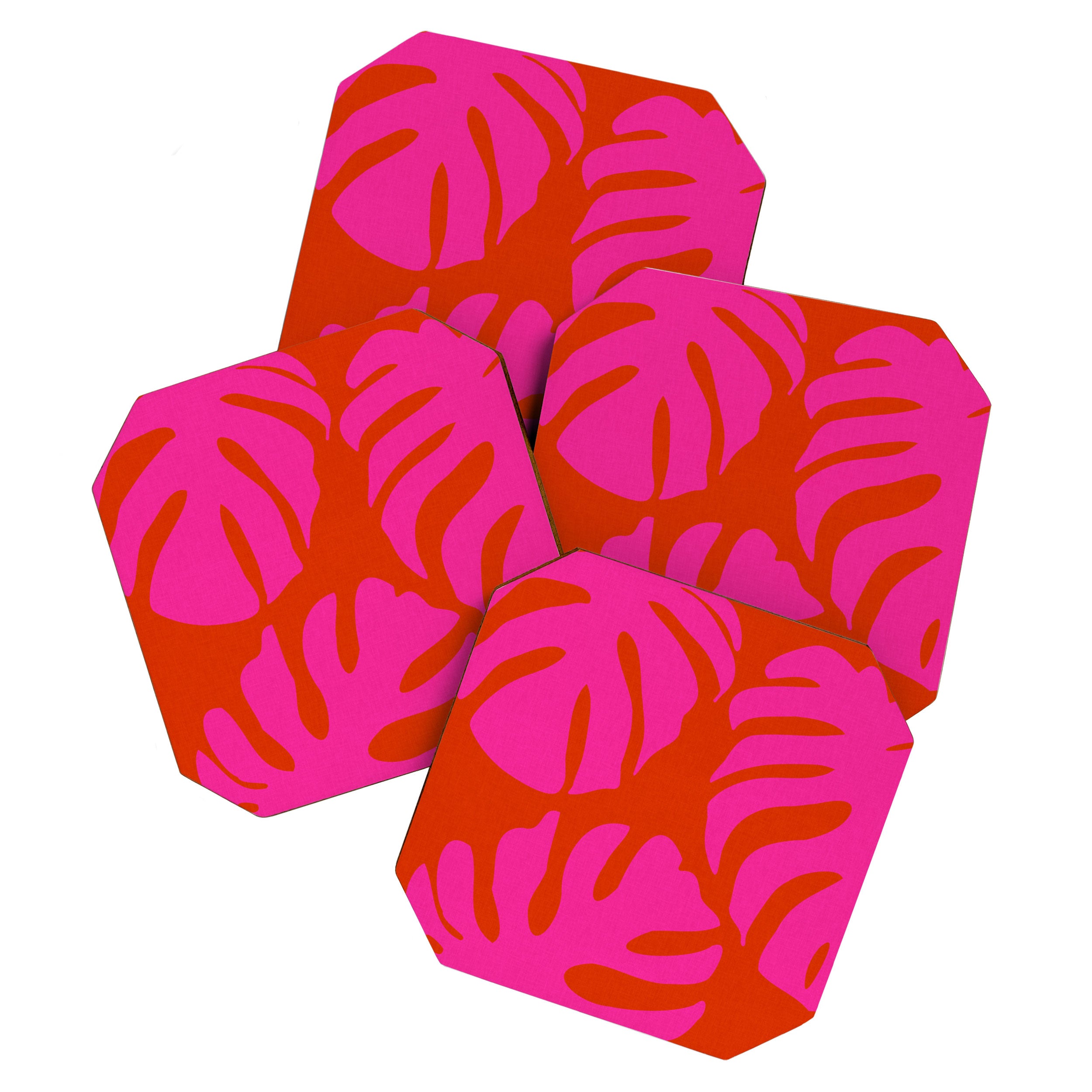 monstera coaster monstera pink orange minimal cut out summer Coaster – Society6