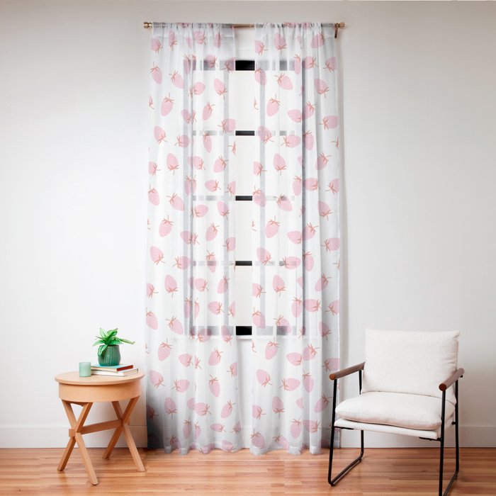 Sweet Strawberries - pink and red on white Window Curtain