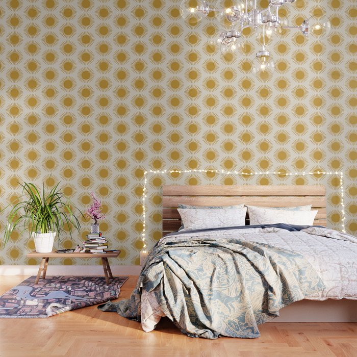 Boho Summer Sun Pattern I Golden Wallpaper