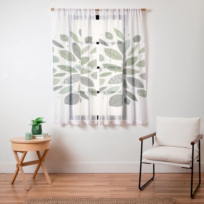 Mid-Century Green Leaves Window Curtain