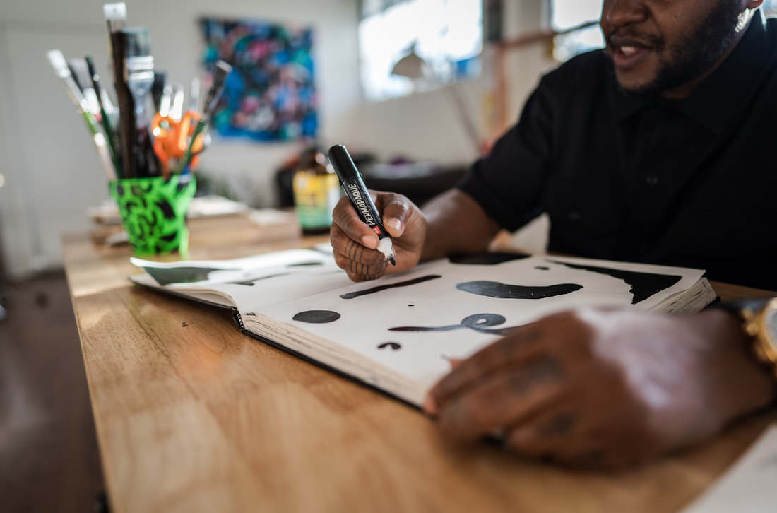 Upendo Taylor in his art studio