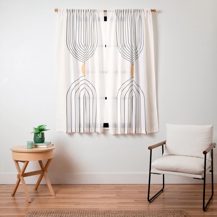 Geometric Lines in Black and Beige 29 (Rainbow and Sun Abstraction) Window Curtain