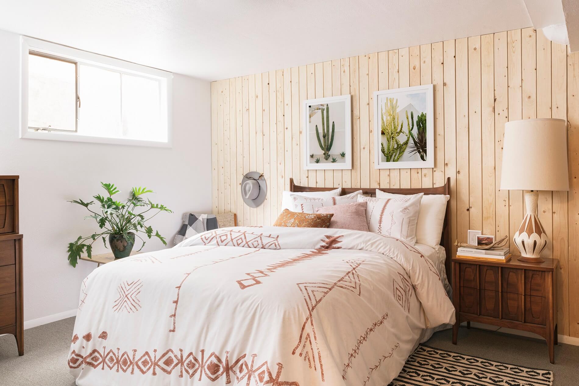 bedroom with wooden panels