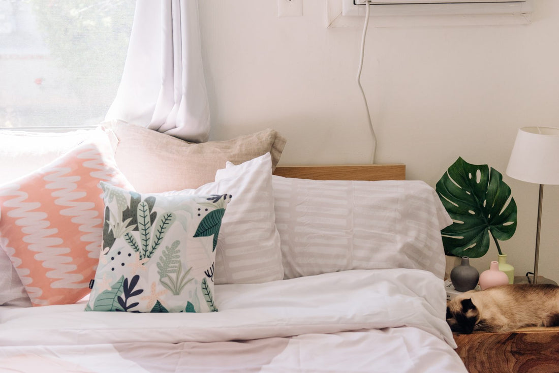 bed with white duvet cover