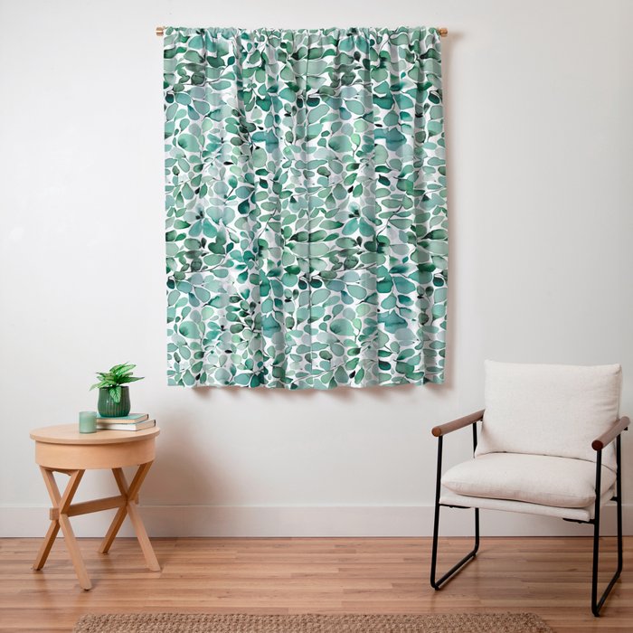 Watercolor Eucalyptus Botanical Green Leaves Window Curtain