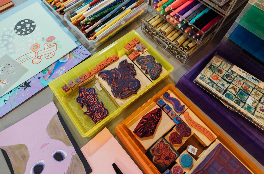 A set of art supplies