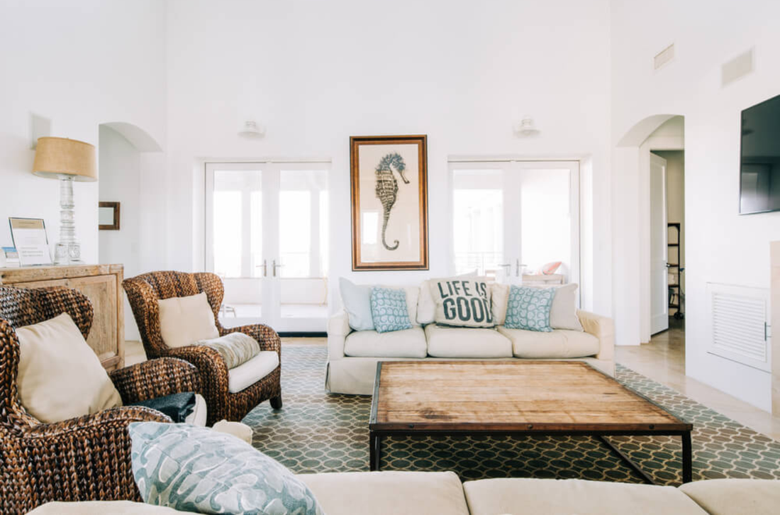 A cottage with beach decor