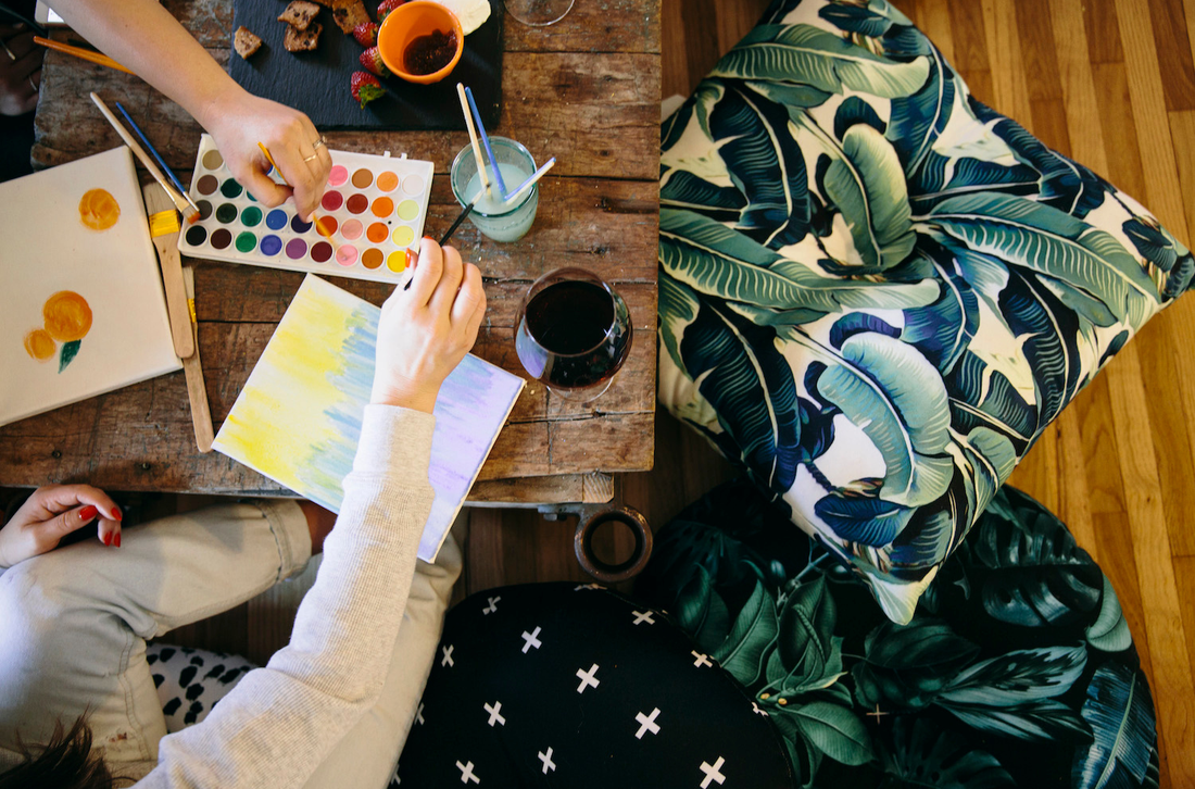 A group painting session