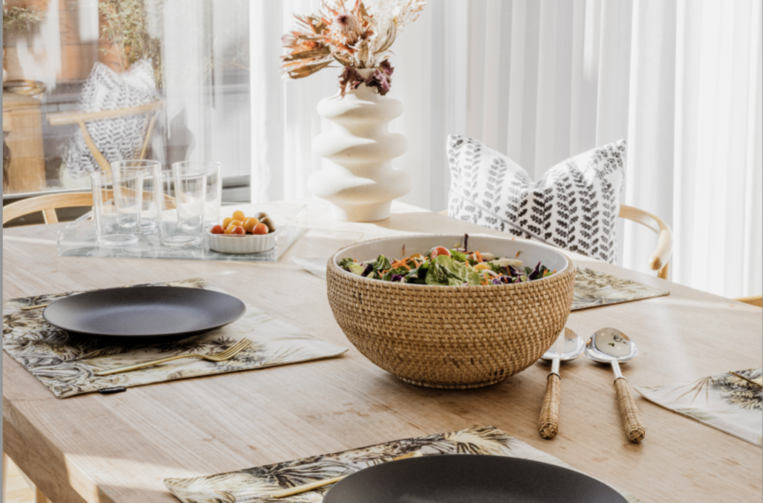 A beige-decorated dining room