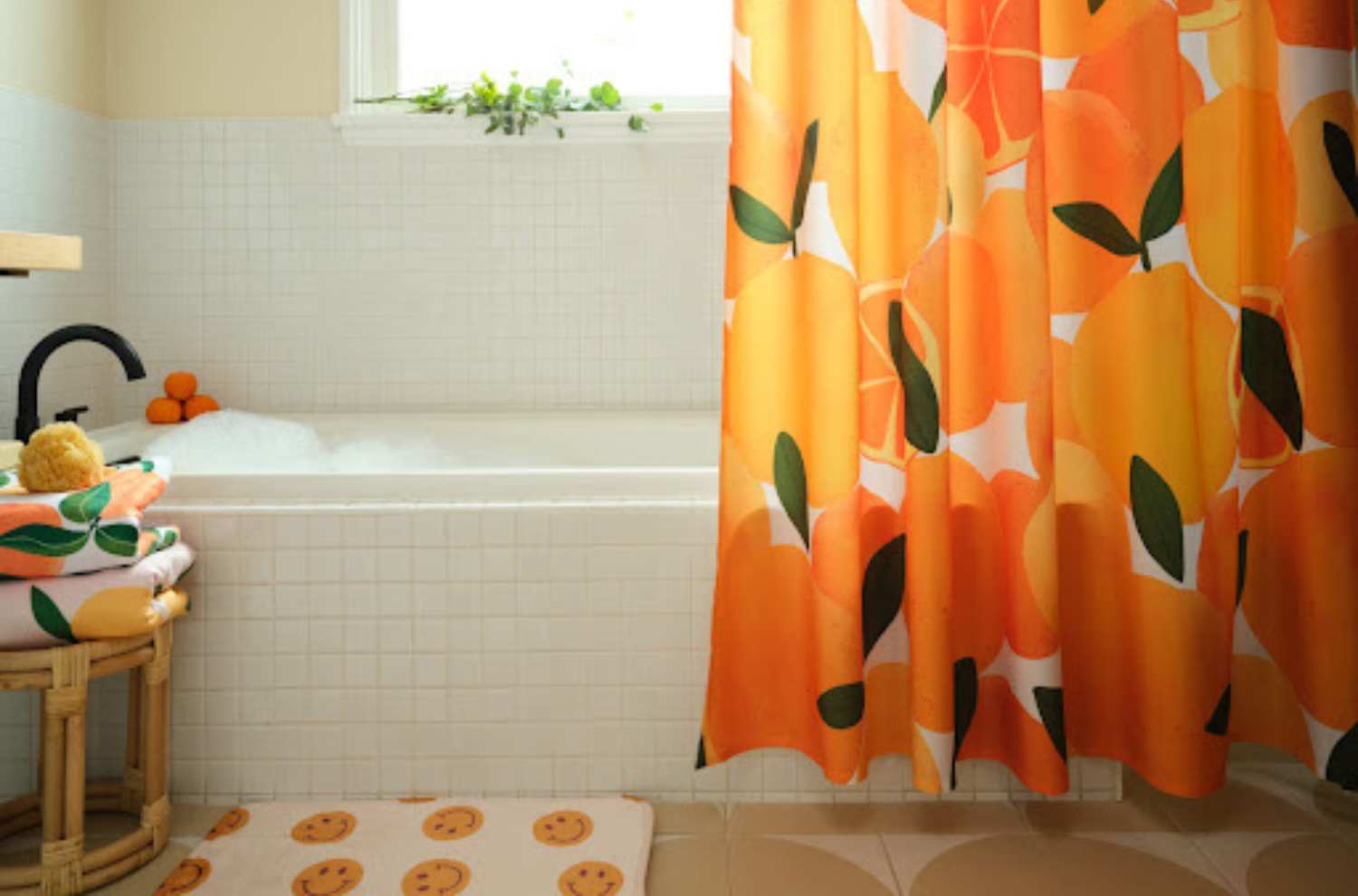 Shower curtain in a bathroom