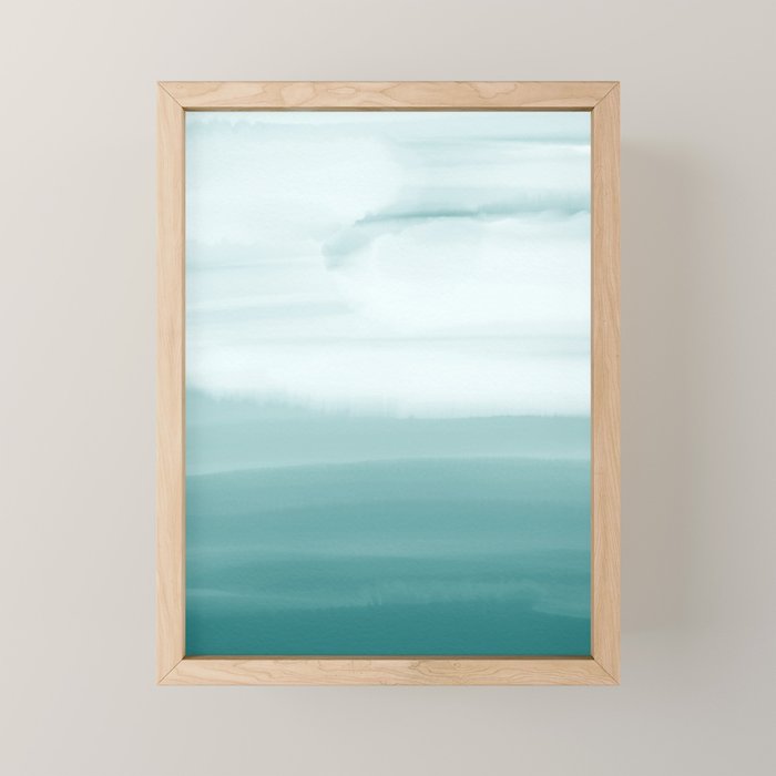 Ocean Sky // Surf Waves Teal Blue Green Water Clouds Watercolor Painting Beach Bathroom Decor Mini Art Print Gallery Image 1