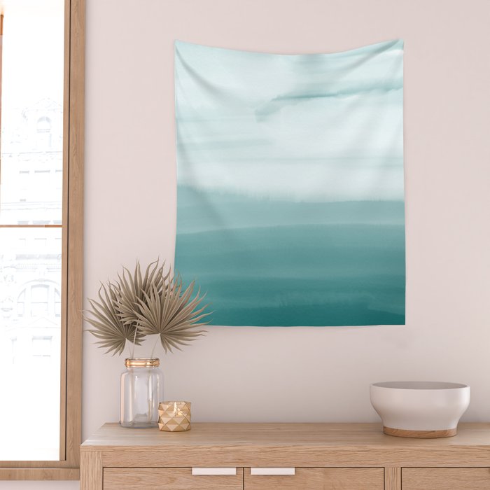 Ocean Sky // Surf Waves Teal Blue Green Water Clouds Watercolor Painting Beach Bathroom Decor Wall Tapestry Gallery Image 2