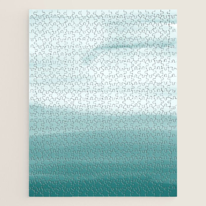 Ocean Sky // Surf Waves Teal Blue Green Water Clouds Watercolor Painting Beach Bathroom Decor Jigsaw Puzzle Gallery Image 1
