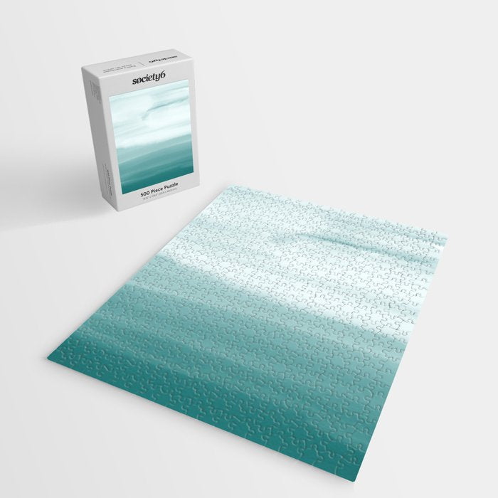 Ocean Sky // Surf Waves Teal Blue Green Water Clouds Watercolor Painting Beach Bathroom Decor Jigsaw Puzzle Gallery Image 2
