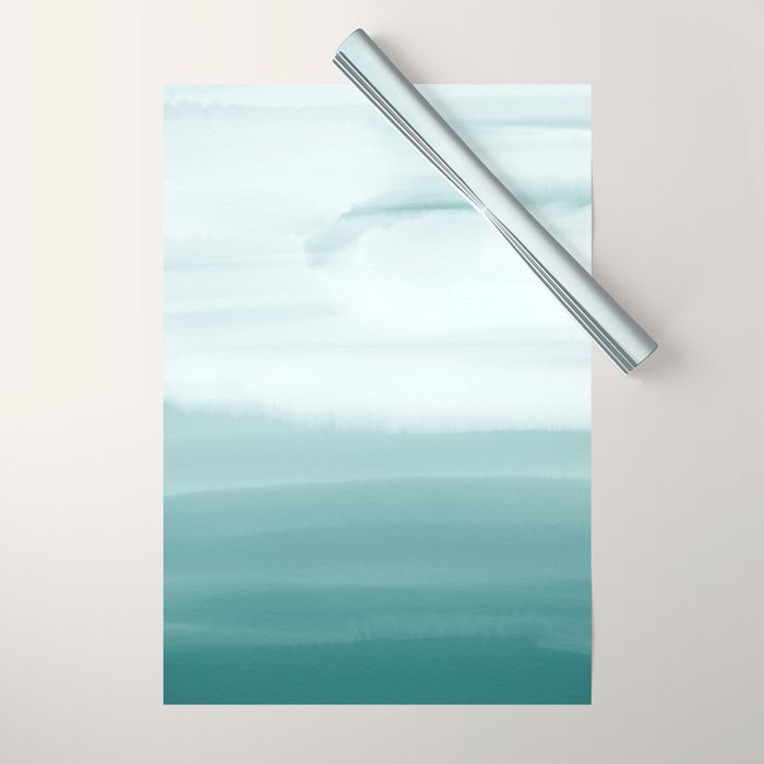 Ocean Sky // Surf Waves Teal Blue Green Water Clouds Watercolor Painting Beach Bathroom Decor Wrapping Paper Gallery Image 1