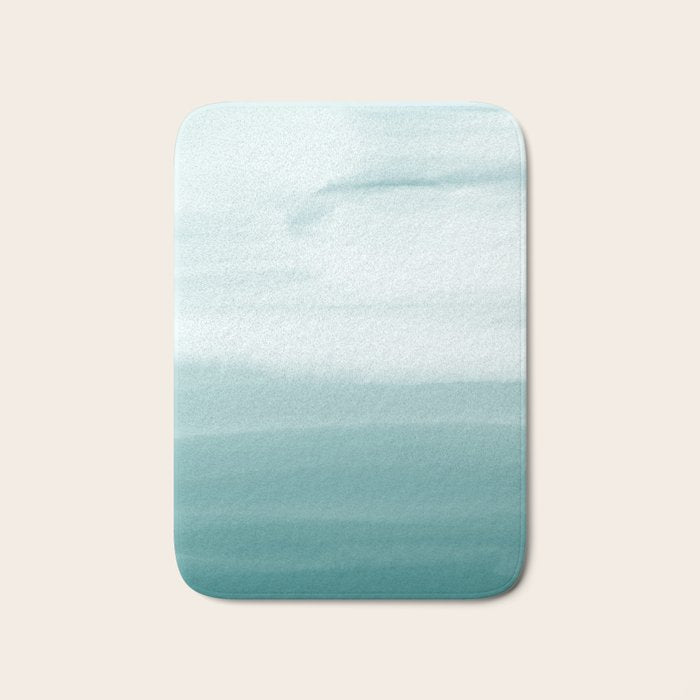 Ocean Sky // Surf Waves Teal Blue Green Water Clouds Watercolor Painting Beach Bathroom Decor Bath Mat Gallery Image 1