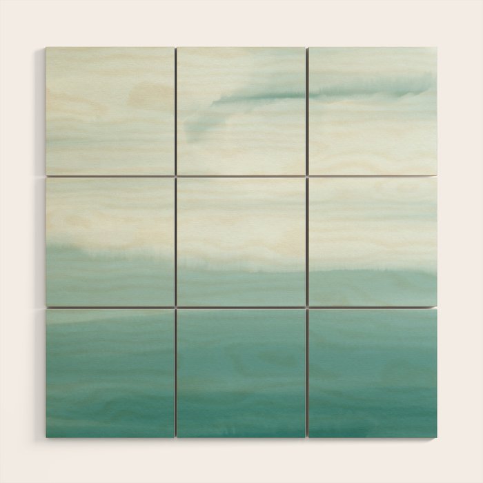 Ocean Sky // Surf Waves Teal Blue Green Water Clouds Watercolor Painting Beach Bathroom Decor Wood Wall Art Gallery Image 1