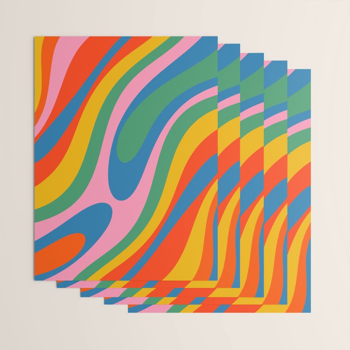 Wavy Loops Abstract Pattern in Retro Rainbow Colors Wrapping Paper Gallery Image 3