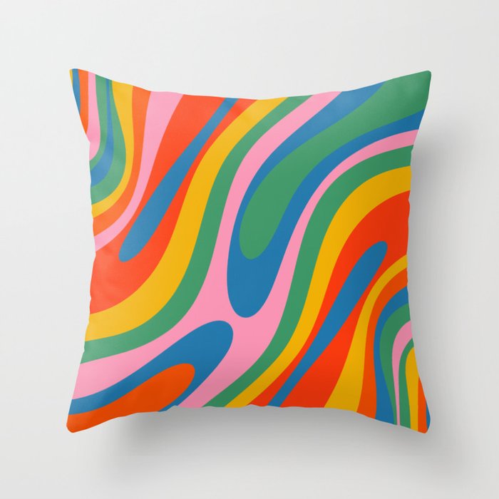 Wavy Loops Abstract Pattern in Retro Rainbow Colors Throw Pillow Gallery Image 6