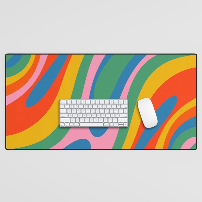 Wavy Loops Abstract Pattern in Retro Rainbow Colors Desk Mat Gallery Image 1