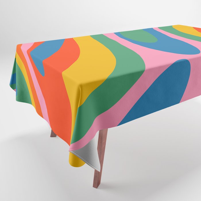Wavy Loops Abstract Pattern in Retro Rainbow Colors Tablecloth Gallery Image 1