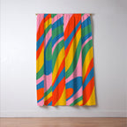 Wavy Loops Abstract Pattern in Retro Rainbow Colors Window Curtain Gallery Image 3