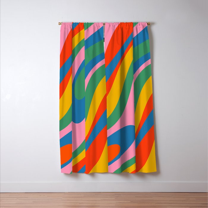 Wavy Loops Abstract Pattern in Retro Rainbow Colors Window Curtain Gallery Image 3
