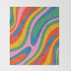 Wavy Loops Abstract Pattern in Retro Rainbow Colors Throw Blanket Gallery Image 2