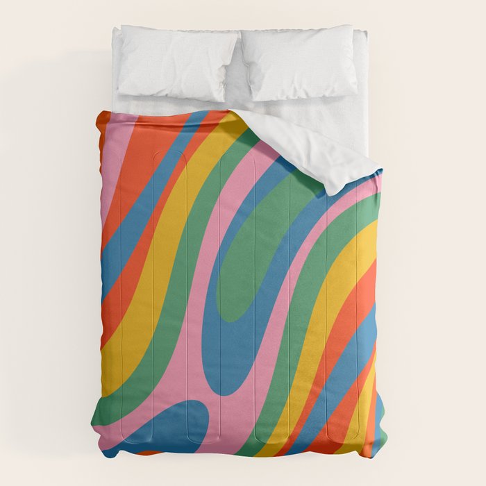 Wavy Loops Abstract Pattern in Retro Rainbow Colors Comforter Gallery Image 6