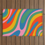 Wavy Loops Abstract Pattern in Retro Rainbow Colors Outdoor Rug Gallery Image 1