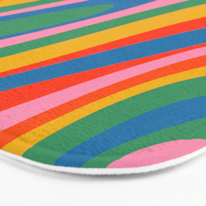Wavy Loops Abstract Pattern in Retro Rainbow Colors Bath Mat Gallery Image 3