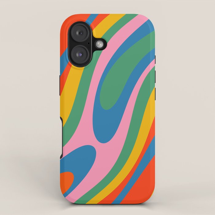 Wavy Loops Abstract Pattern in Retro Rainbow Colors iPhone Case Gallery Image 1