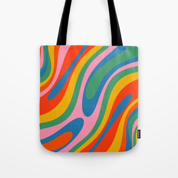 Wavy Loops Abstract Pattern in Retro Rainbow Colors Tote Bag Gallery Image 1
