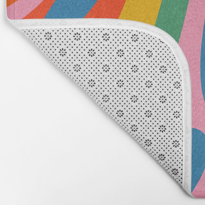Wavy Loops Abstract Pattern in Retro Rainbow Colors Bath Mat Gallery Image 2