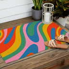 Wavy Loops Abstract Pattern in Retro Rainbow Colors Outdoor Rug Gallery Image 2