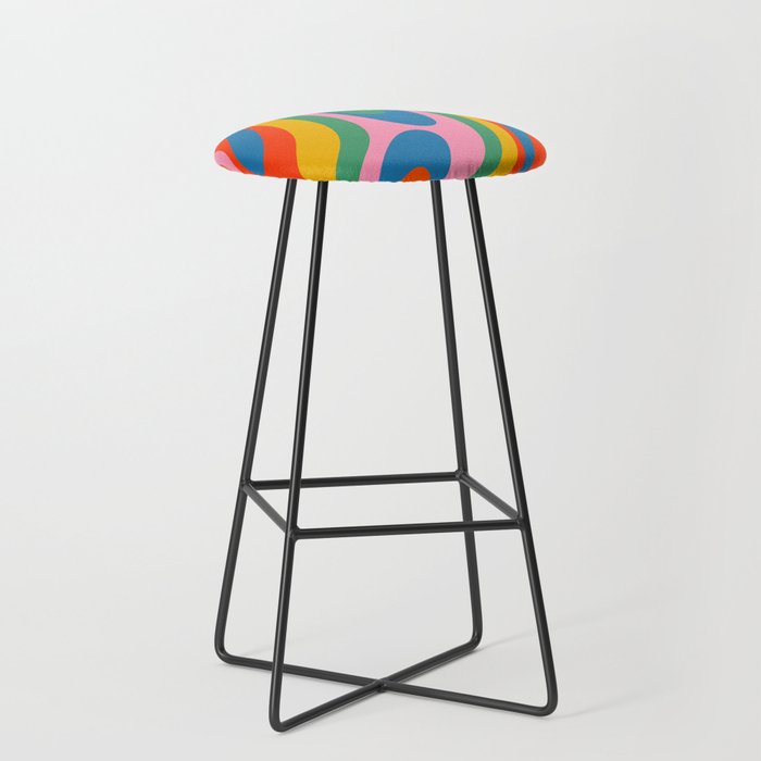 Wavy Loops Abstract Pattern in Retro Rainbow Colors Stool Gallery Image 1