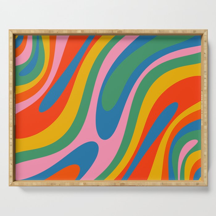 Wavy Loops Abstract Pattern in Retro Rainbow Colors Serving Tray Gallery Image 1