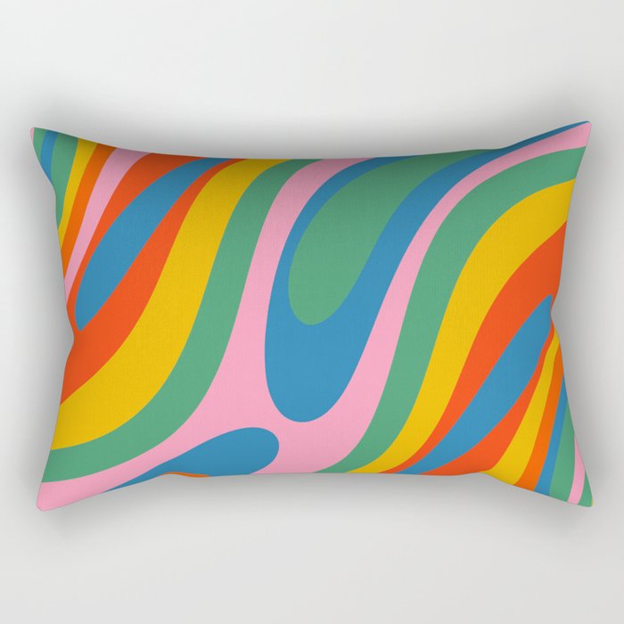 Wavy Loops Abstract Pattern in Retro Rainbow Colors Rectangular Pillow Gallery Image 1