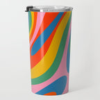 Wavy Loops Abstract Pattern in Retro Rainbow Colors Travel Mug Gallery Image 3