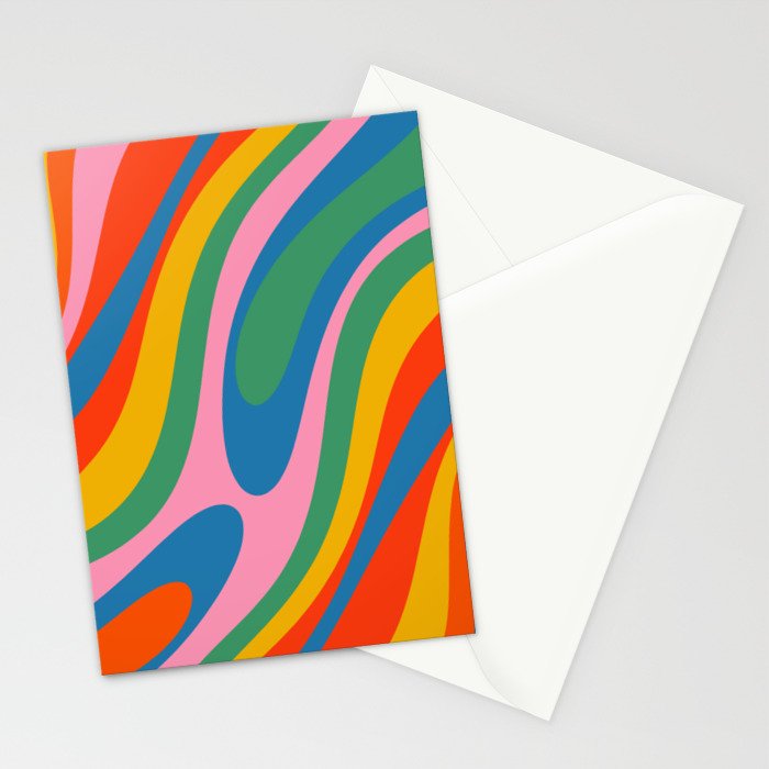 Wavy Loops Abstract Pattern in Retro Rainbow Colors Stationery Card Gallery Image 2