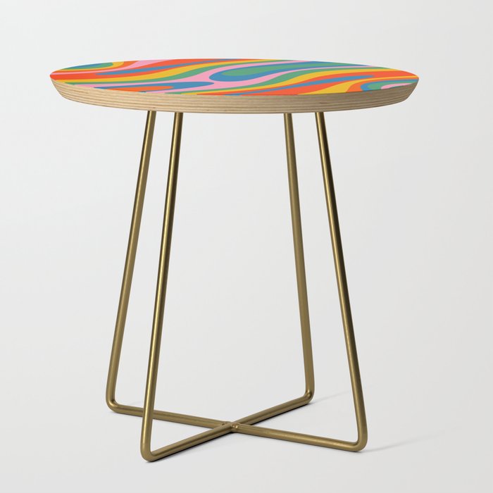 Wavy Loops Abstract Pattern in Retro Rainbow Colors Side Table Gallery Image 1