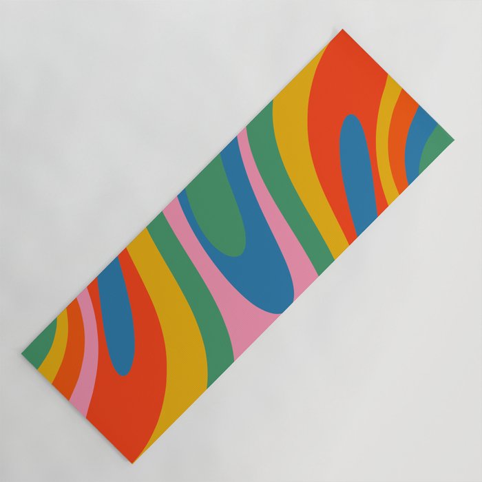 Wavy Loops Abstract Pattern in Retro Rainbow Colors Yoga Mat Gallery Image 1