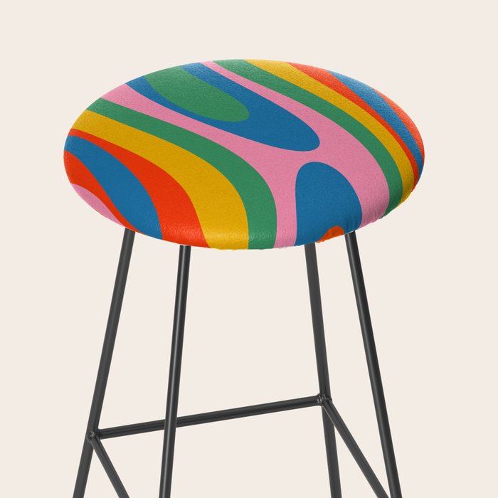 Wavy Loops Abstract Pattern in Retro Rainbow Colors Stool Gallery Image 2