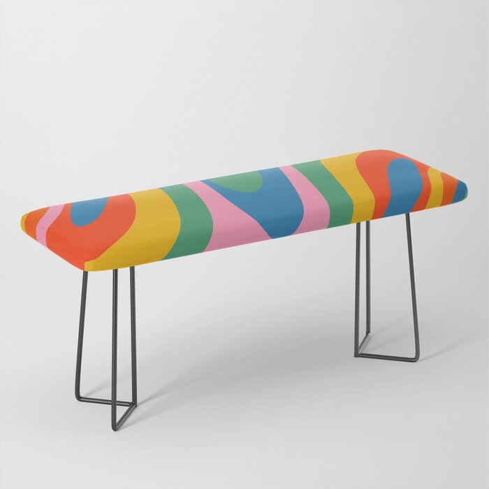 Wavy Loops Abstract Pattern in Retro Rainbow Colors Bench Gallery Image 1
