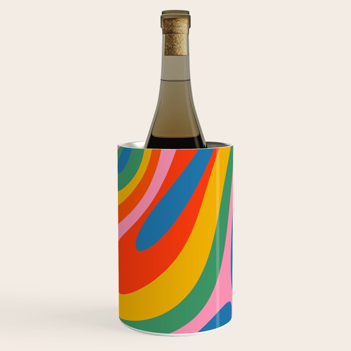 Wavy Loops Abstract Pattern in Retro Rainbow Colors Wine Chiller Gallery Image 2